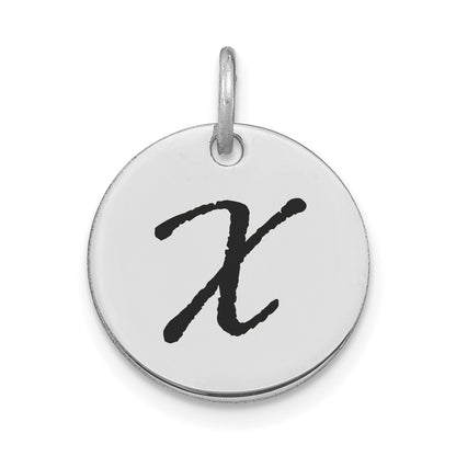 14k White Goldw Polished Black Enamel Letter X Initial Disk Charm