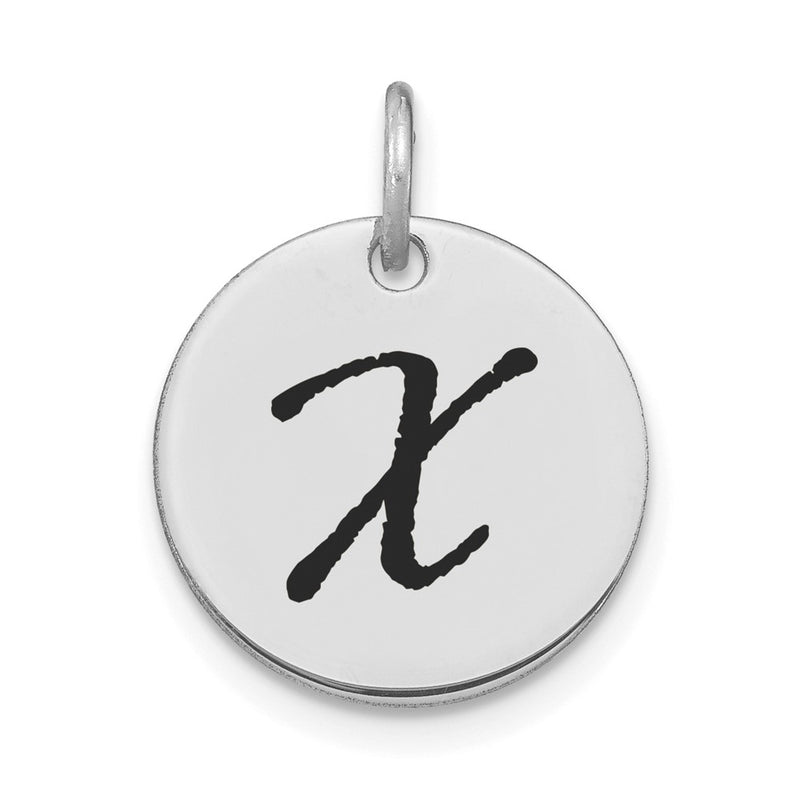 14k White Goldw Polished Black Enamel Letter X Initial Disk Charm