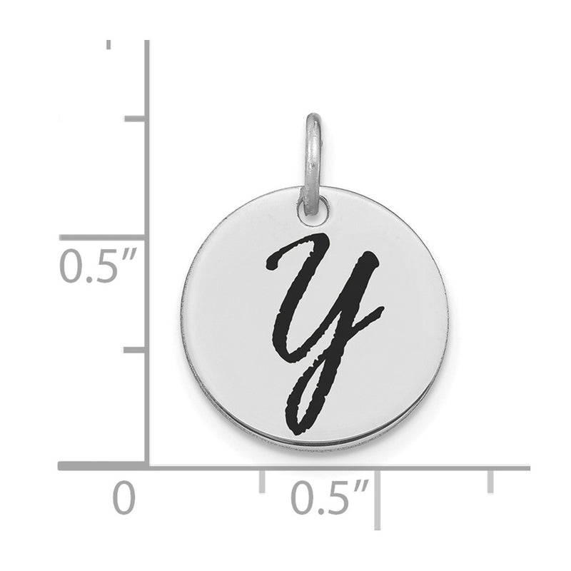14k White Goldw Polished Black Enamel Letter Y Initial Disk Charm