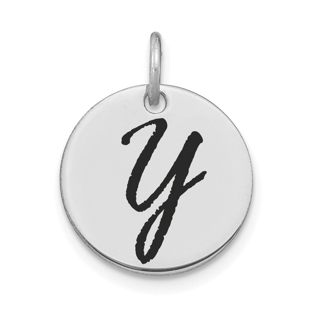 14k White Goldw Polished Black Enamel Letter Y Initial Disk Charm