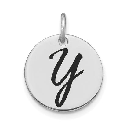 14k White Goldw Polished Black Enamel Letter Y Initial Disk Charm