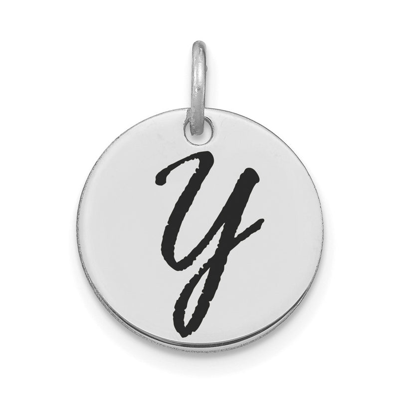 14k White Goldw Polished Black Enamel Letter Y Initial Disk Charm
