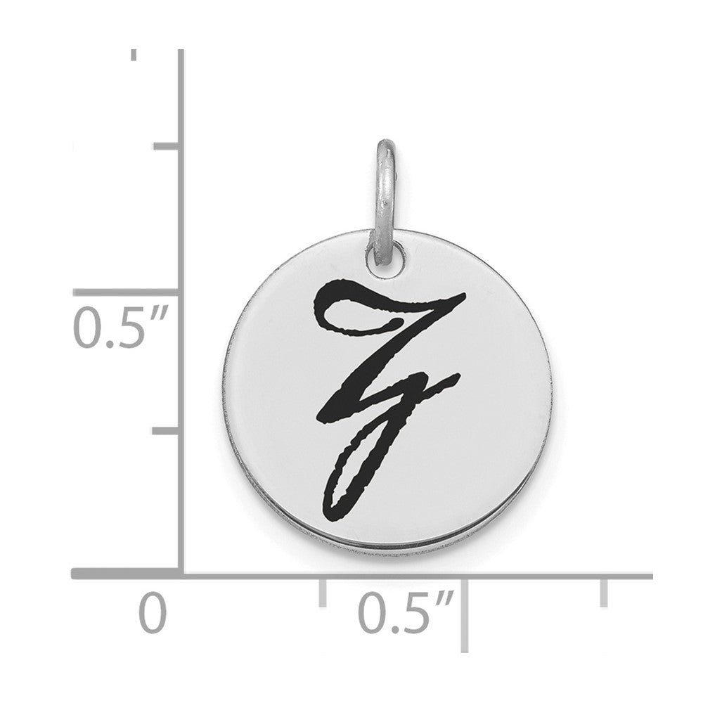 14k White Goldw Polished Black Enamel Letter Z Initial Disk Charm