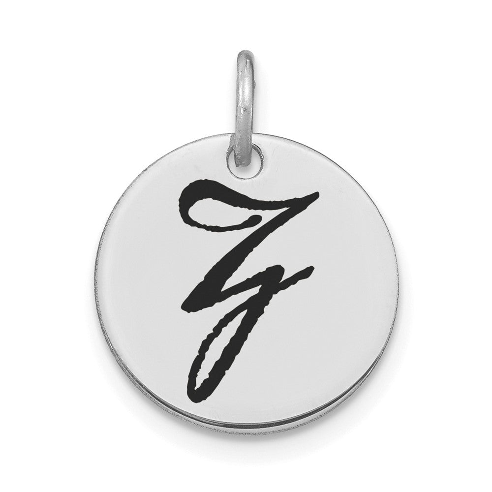14k White Goldw Polished Black Enamel Letter Z Initial Disk Charm