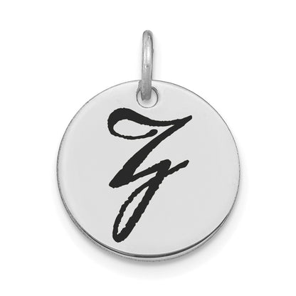 14k White Goldw Polished Black Enamel Letter Z Initial Disk Charm