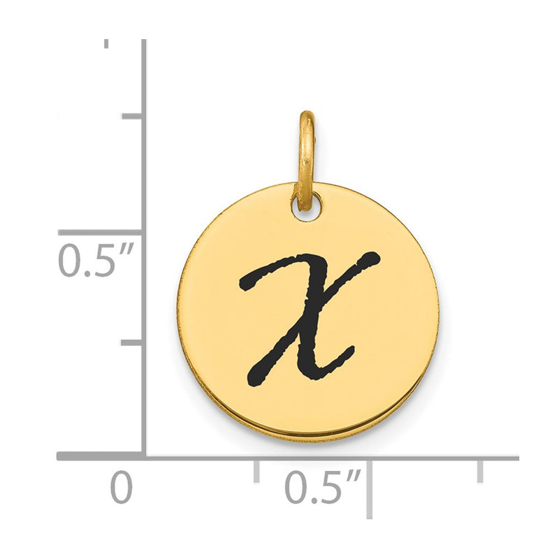 14k Yellow Gold Polished Black Enamel Letter X Initial Disk Charm