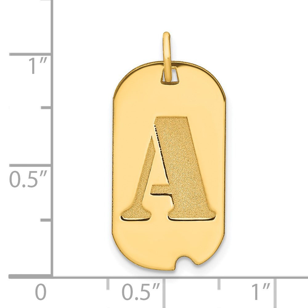 14k Yellow Gold Polished Letter A Initial Dog Tag Pendant