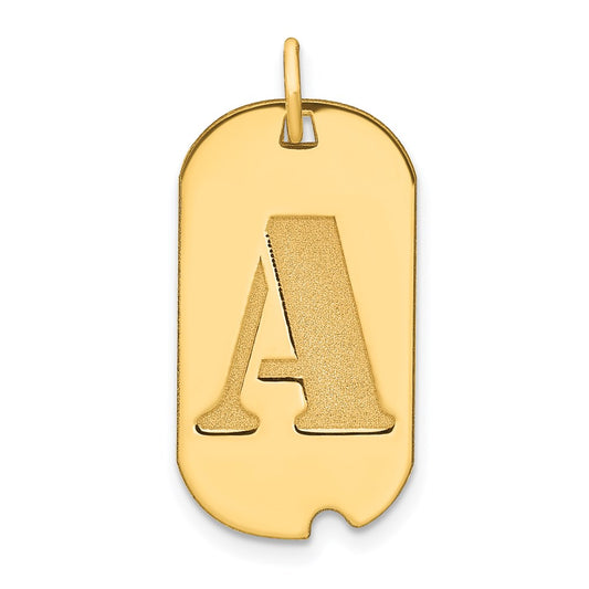 14k Yellow Gold Polished Letter A Initial Dog Tag Pendant