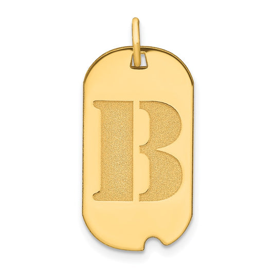 14k Yellow Gold Polished Letter B Initial Dog Tag Pendant