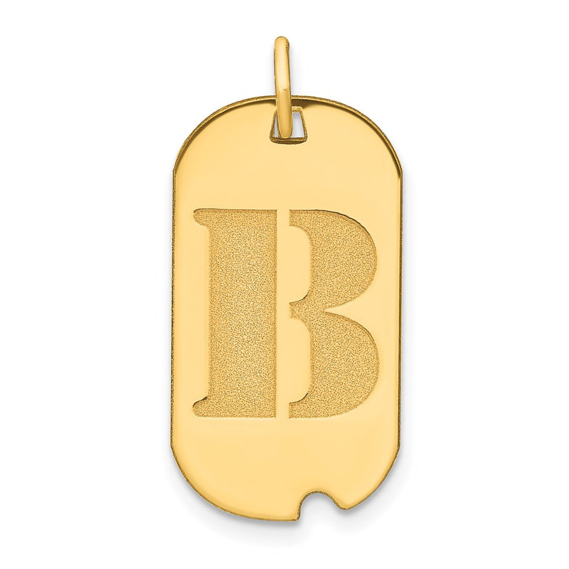 14k Yellow Gold Polished Letter B Initial Dog Tag Pendant