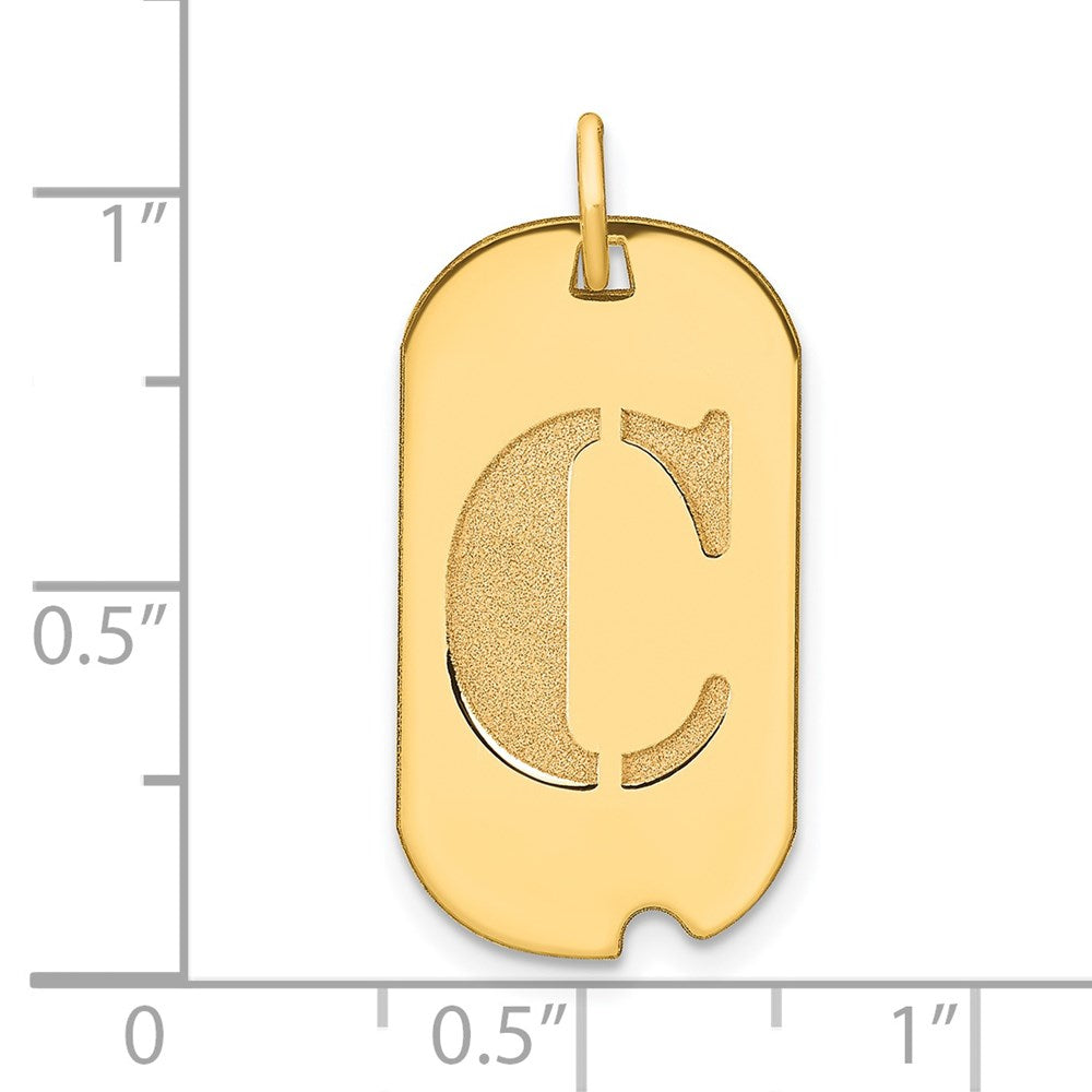 14k Yellow Gold Polished Letter C Initial Dog Tag Pendant