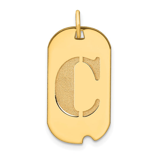 14k Yellow Gold Polished Letter C Initial Dog Tag Pendant