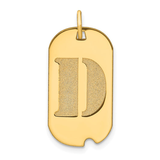14k Yellow Gold Polished Letter D Initial Dog Tag Pendant