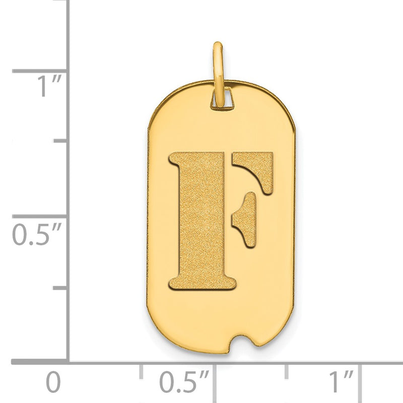 14k Yellow Gold Polished Letter F Initial Dog Tag Pendant