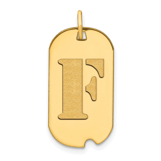 14k Yellow Gold Polished Letter F Initial Dog Tag Pendant