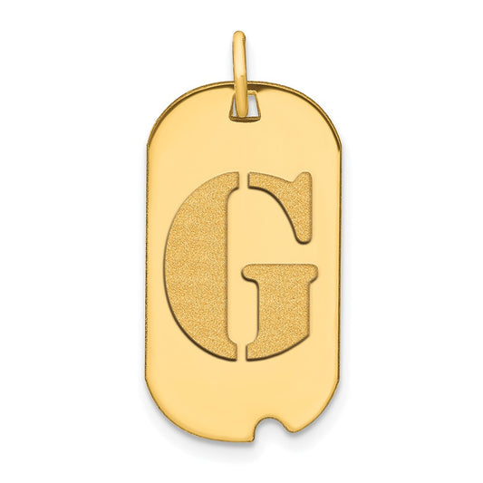 14k Yellow Gold Polished Letter G Initial Dog Tag Pendant