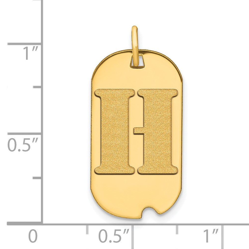 14k Yellow Gold Polished Letter H Initial Dog Tag Pendant