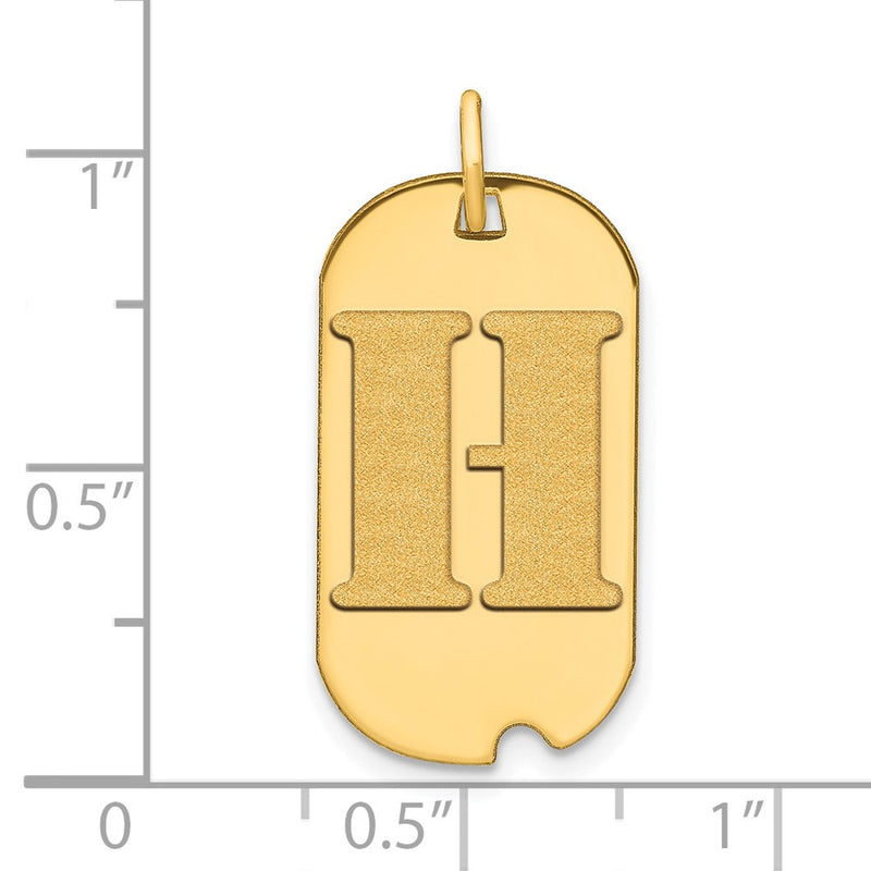 14k Yellow Gold Polished Letter H Initial Dog Tag Pendant