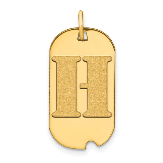 14k Yellow Gold Polished Letter H Initial Dog Tag Pendant