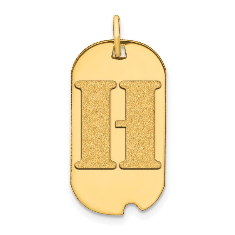 14k Yellow Gold Polished Letter H Initial Dog Tag Pendant