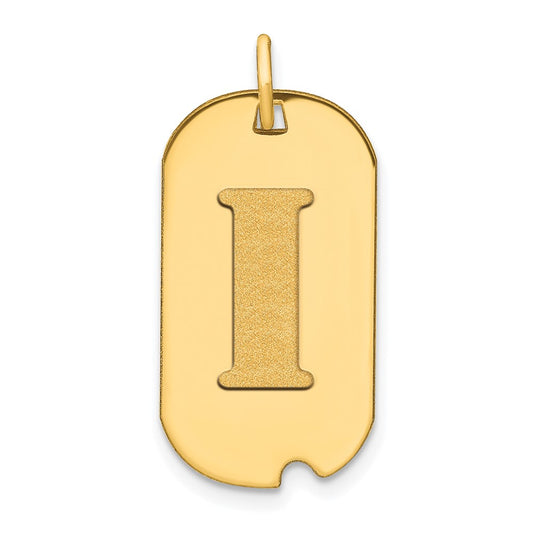 14k Yellow Gold Polished Letter I Initial Dog Tag Pendant