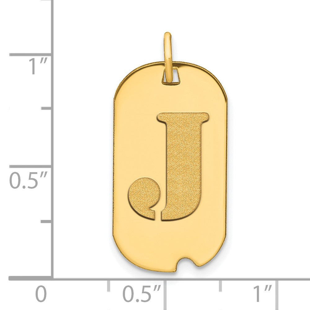 14k Yellow Gold Polished Letter J Initial Dog Tag Pendant