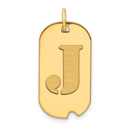 14k Yellow Gold Polished Letter J Initial Dog Tag Pendant