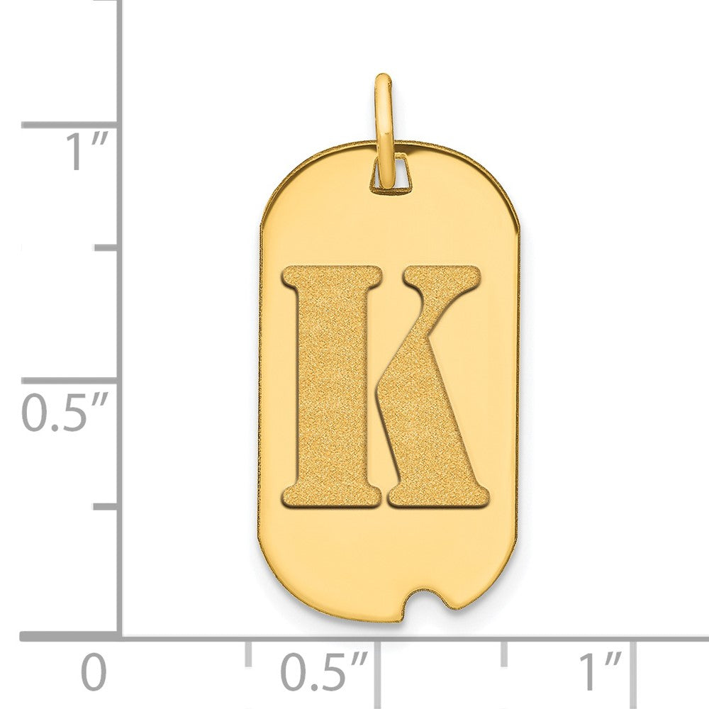 14k Yellow Gold Polished Letter K Initial Dog Tag Pendant