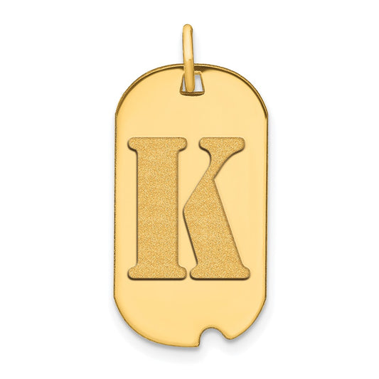 14k Yellow Gold Polished Letter K Initial Dog Tag Pendant