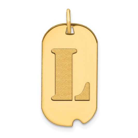 14k Yellow Gold Polished Letter L Initial Dog Tag Pendant