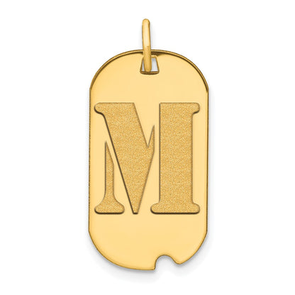 14k Yellow Gold Polished Letter M Initial Dog Tag Pendant