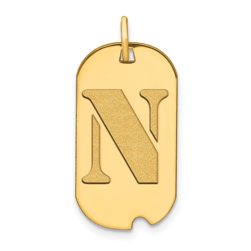 14k Yellow Gold Polished Letter N Initial Dog Tag Pendant