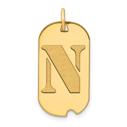 14k Yellow Gold Polished Letter N Initial Dog Tag Pendant