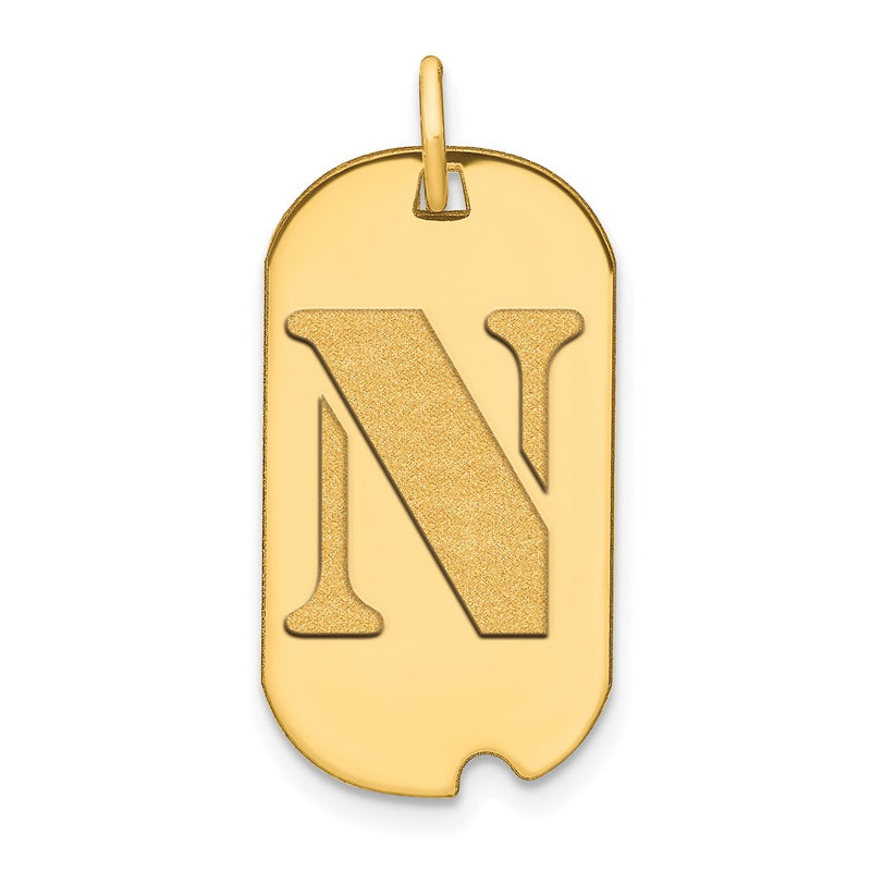 14k Yellow Gold Polished Letter N Initial Dog Tag Pendant