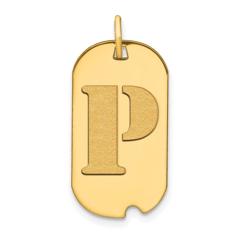 14k Yellow Gold Polished Letter P Initial Dog Tag Pendant
