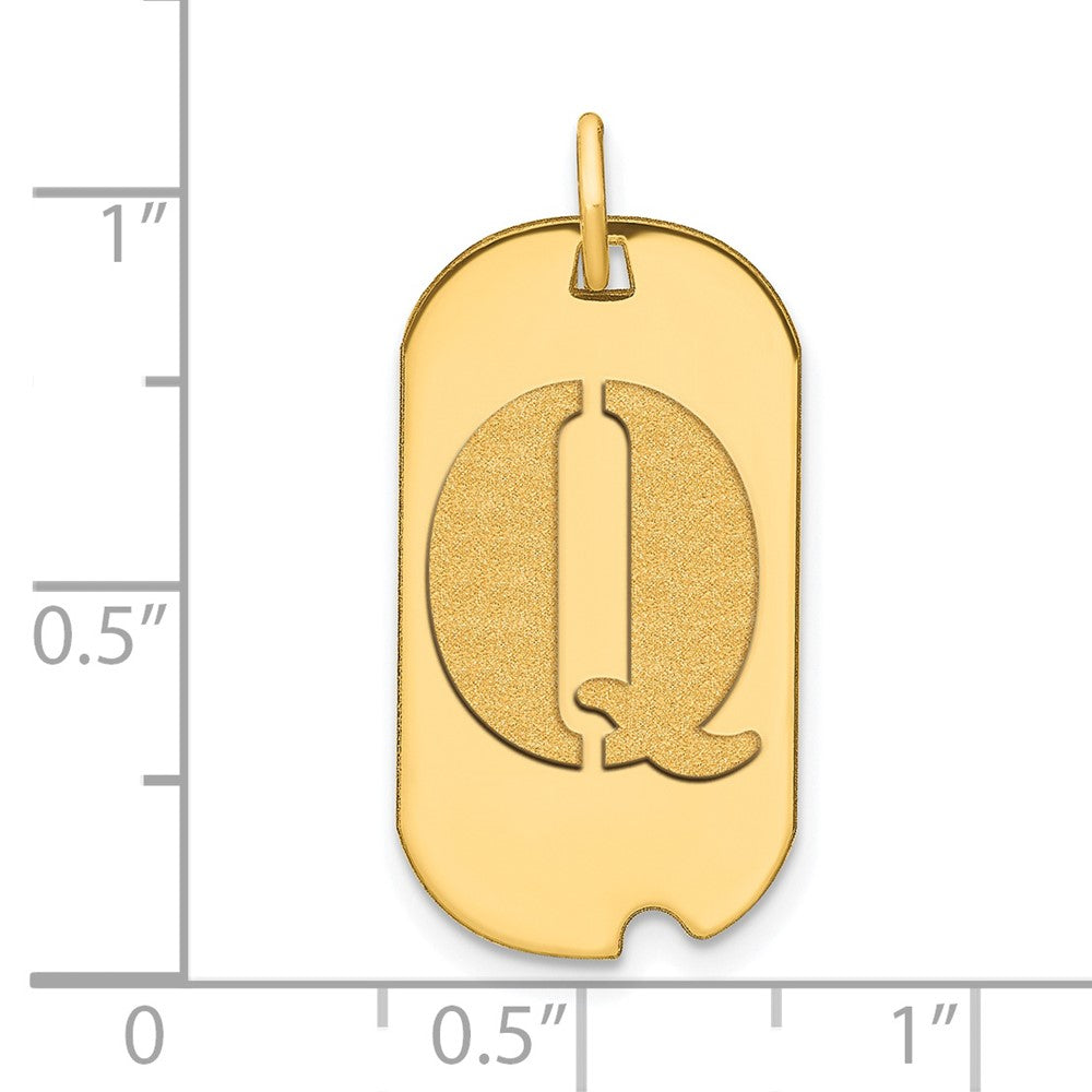 14k Yellow Gold Polished Letter Q Initial Dog Tag Pendant