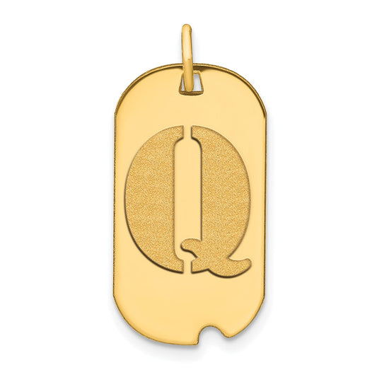 14k Yellow Gold Polished Letter Q Initial Dog Tag Pendant