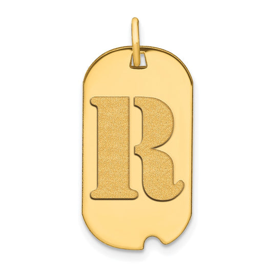 14k Yellow Gold Polished Letter R Initial Dog Tag Pendant