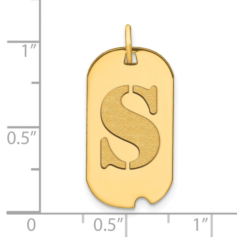 14k Yellow Gold Polished Letter S Initial Dog Tag Pendant
