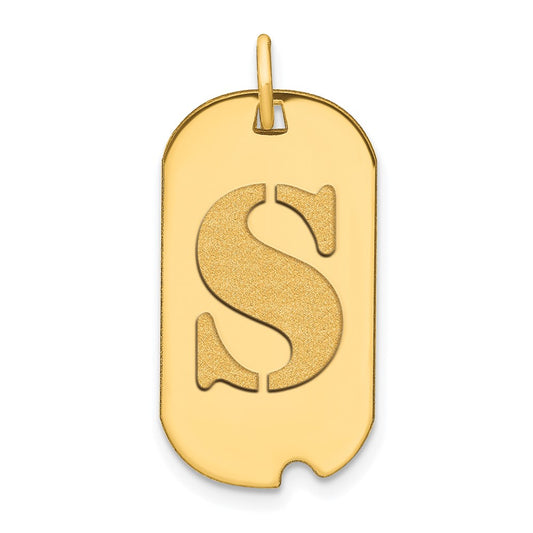 14k Yellow Gold Polished Letter S Initial Dog Tag Pendant