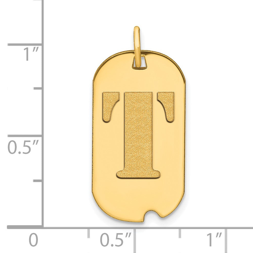 14k Yellow Gold Polished Letter T Initial Dog Tag Pendant
