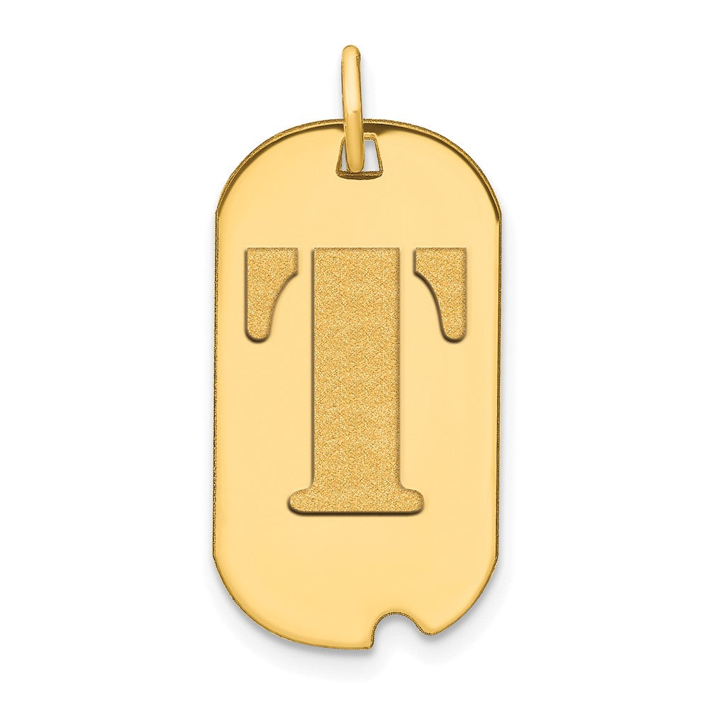 14k Yellow Gold Polished Letter T Initial Dog Tag Pendant