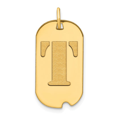 14k Yellow Gold Polished Letter T Initial Dog Tag Pendant