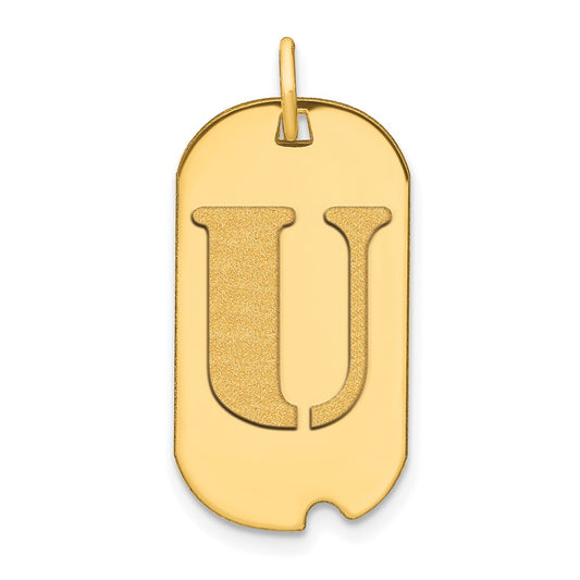14k Yellow Gold Polished Letter U Initial Dog Tag Pendant