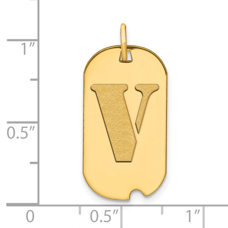 14k Yellow Gold Polished Letter V Initial Dog Tag Pendant