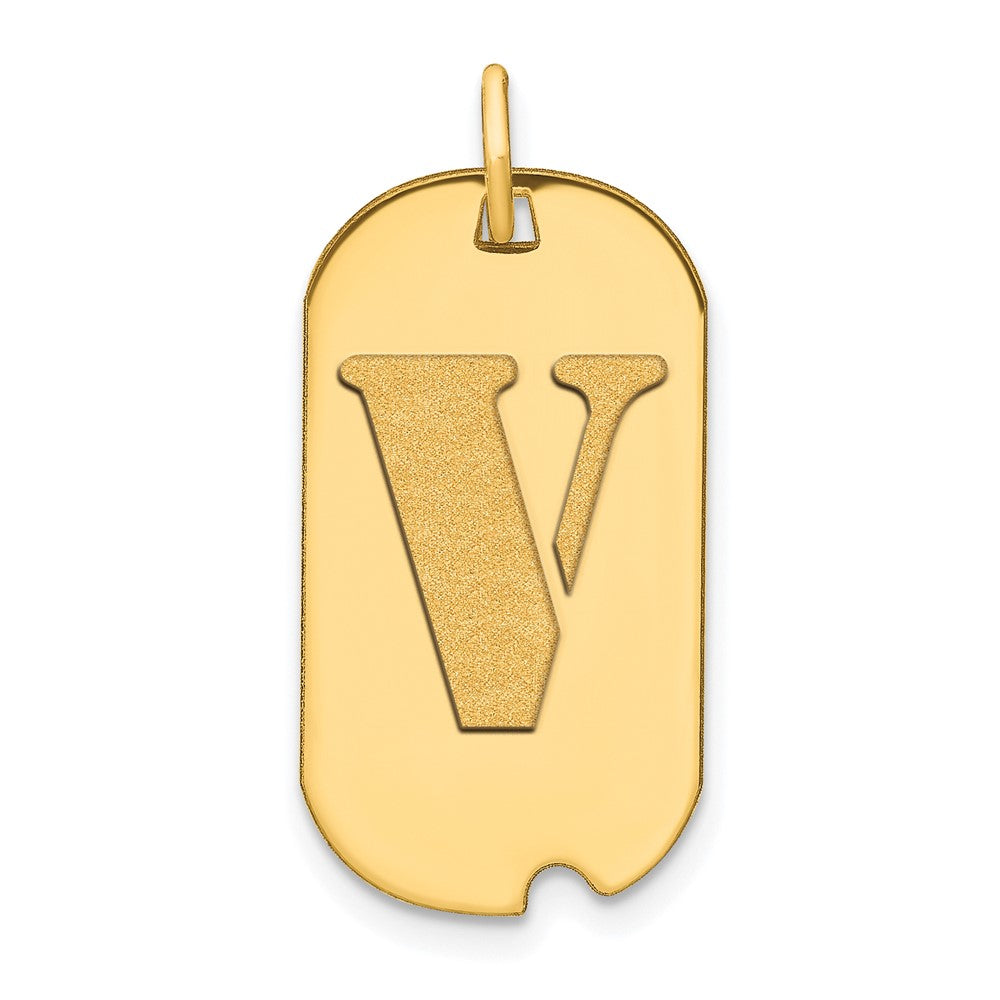 14k Yellow Gold Polished Letter V Initial Dog Tag Pendant