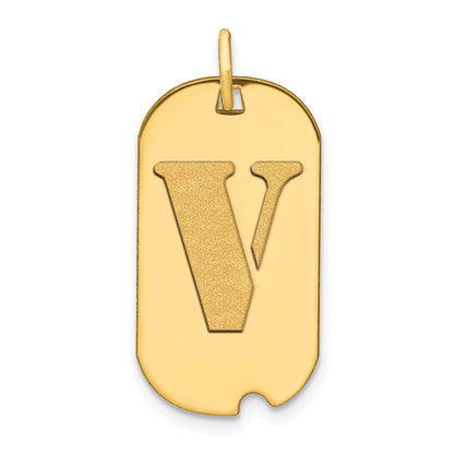 14k Yellow Gold Polished Letter V Initial Dog Tag Pendant
