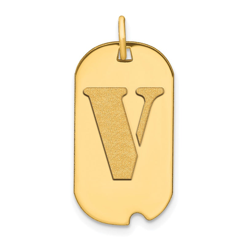 14k Yellow Gold Polished Letter V Initial Dog Tag Pendant