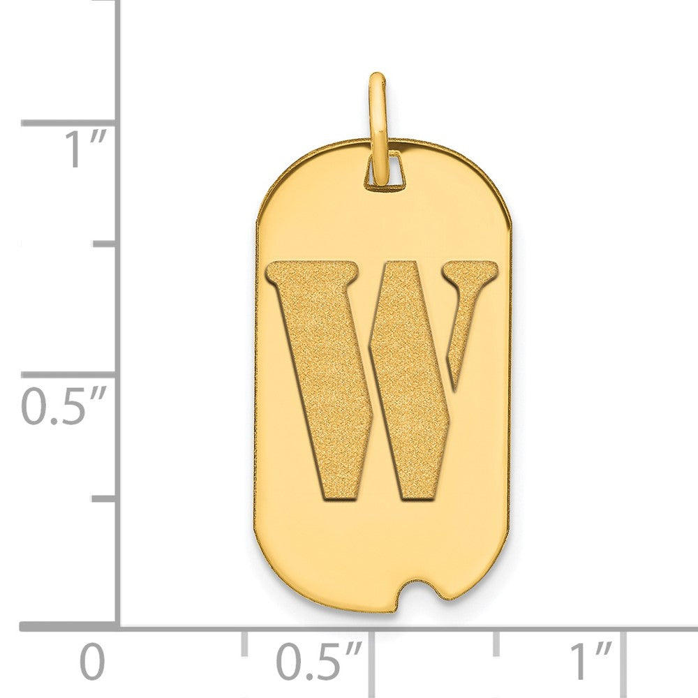 14k Yellow Gold Polished Letter W Initial Dog Tag Pendant