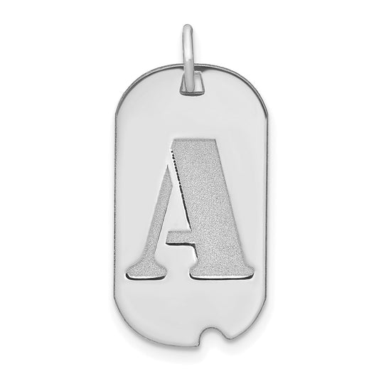 14k White Goldw Polished Letter A Initial Dog Tag Pendant